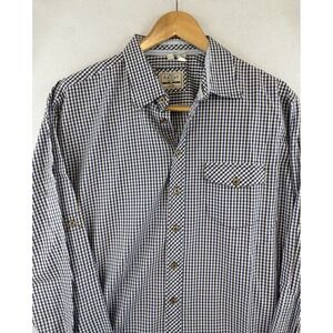 Haupt Germany Men's Gingham Check L/S Button Down, XL, 43/44, 17.5, Brown Blue